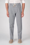 Cotton-Linen Micro Pattern Drawstring Trousers