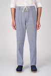 Cotton-Linen Micro Pattern Drawstring Trousers