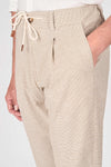 Cotton-Linen Micro Pattern Drawstring Trousers