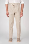Cotton-Linen Micro Pattern Drawstring Trousers