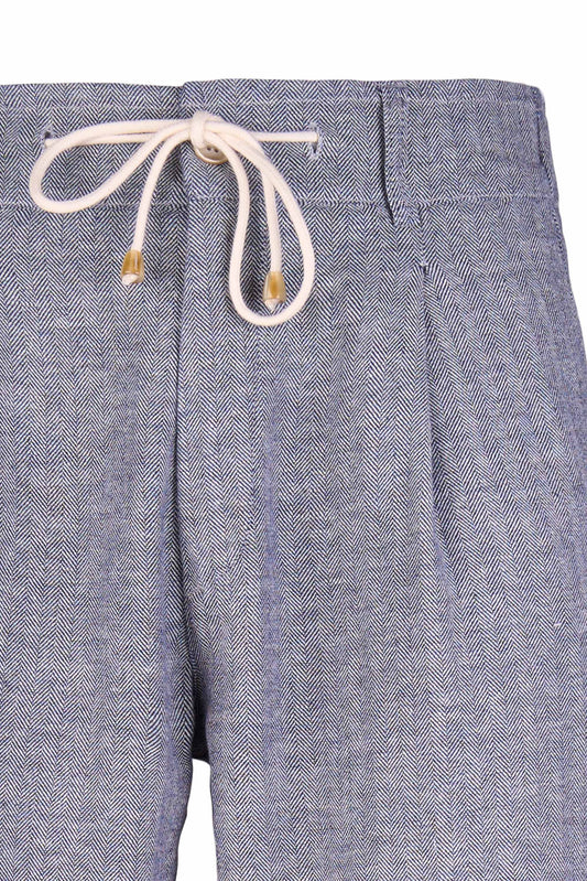 Herringbone Cotton-Linen Blend Drawstring Pants
