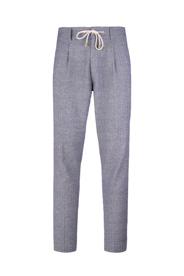 Herringbone Cotton-Linen Blend Drawstring Pants