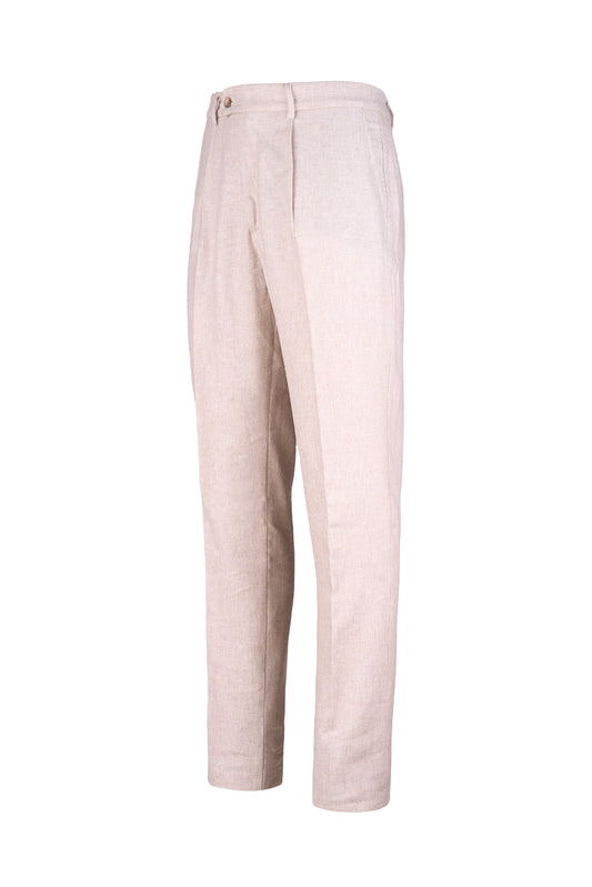 Pleated Linen and Cotton Twill Trousers