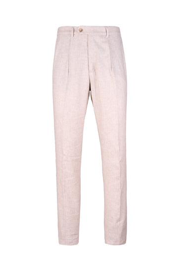 Pleated Linen and Cotton Twill Trousers
