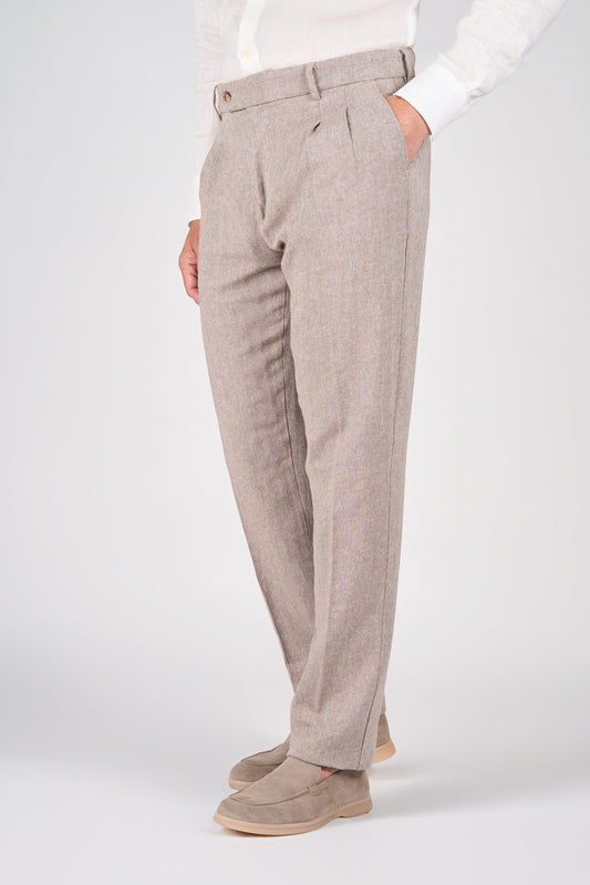 Herringbone Linen and Cotton Trousers