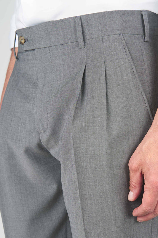 Bi-stretch wool mohair trousers with double pleats