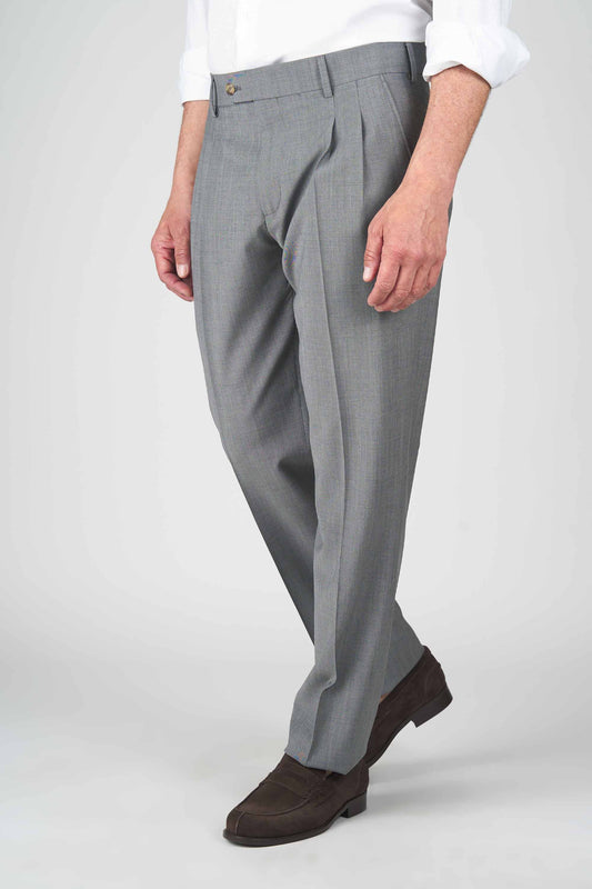 Bi-stretch wool mohair trousers with double pleats