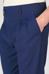 Bi-stretch wool mohair trousers with double pleats