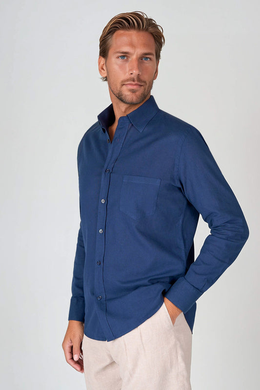 Linen-Cotton Shirt with Chest Pocket
