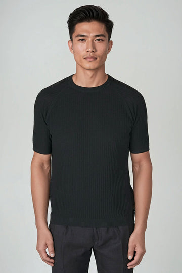 Ribbed Crepe Knit Raglan T-shirt