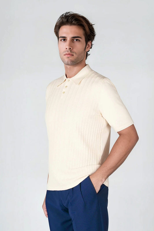 Knitted Polo Shirt Herringbone Pattern