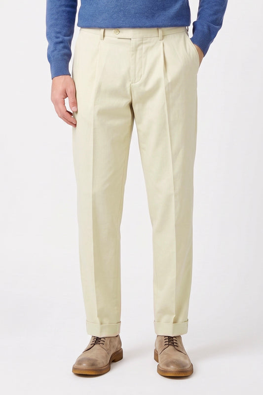 Stretch Gabardine Pleated Trousers - Loro Piana® fabrics - MONTEZEMOLO