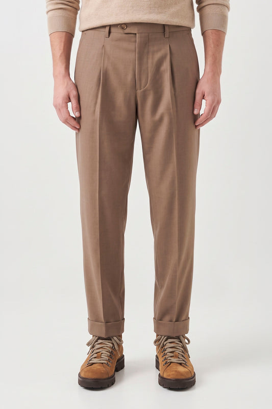 Cotton and Cashmere Twill Pleated Trousers - Zegna® Fabrics - MONTEZEMOLO