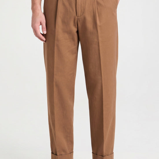 Cotton and Cashmere Twill Pleated Trousers - Zegna® Fabrics - MONTEZEMOLO