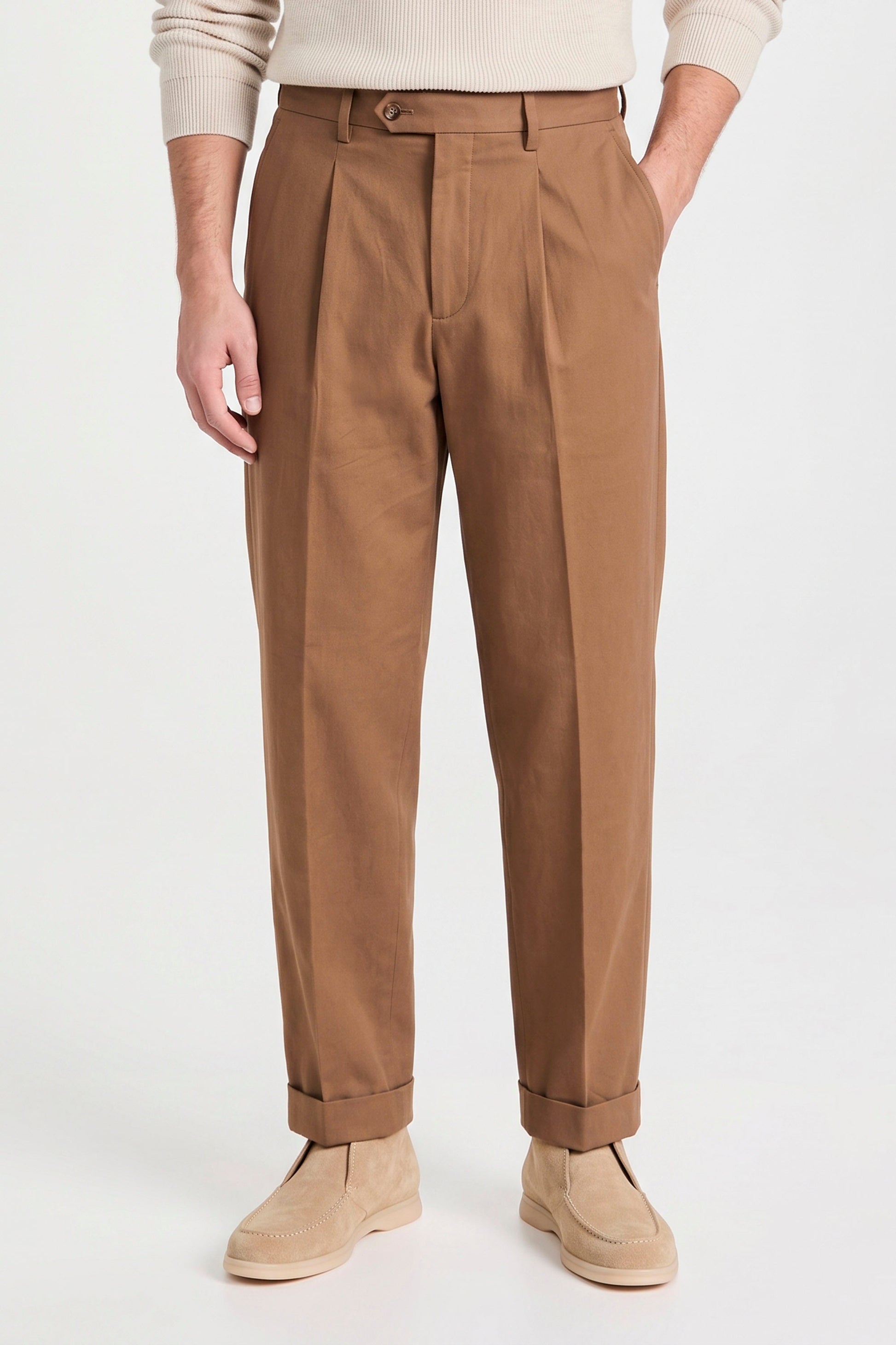 Cotton and Cashmere Twill Pleated Trousers - Zegna® Fabrics - MONTEZEMOLO