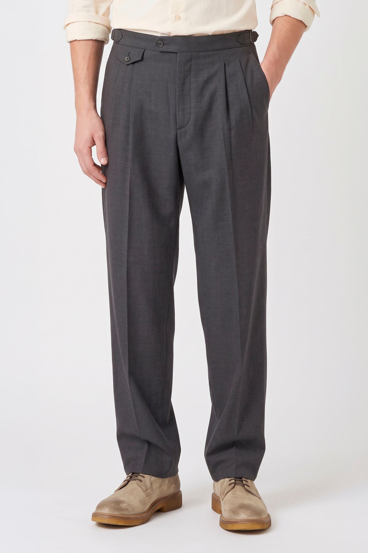 Wide-Fit Double-Pleat Trousers with Side Adjusters - MONTEZEMOLO