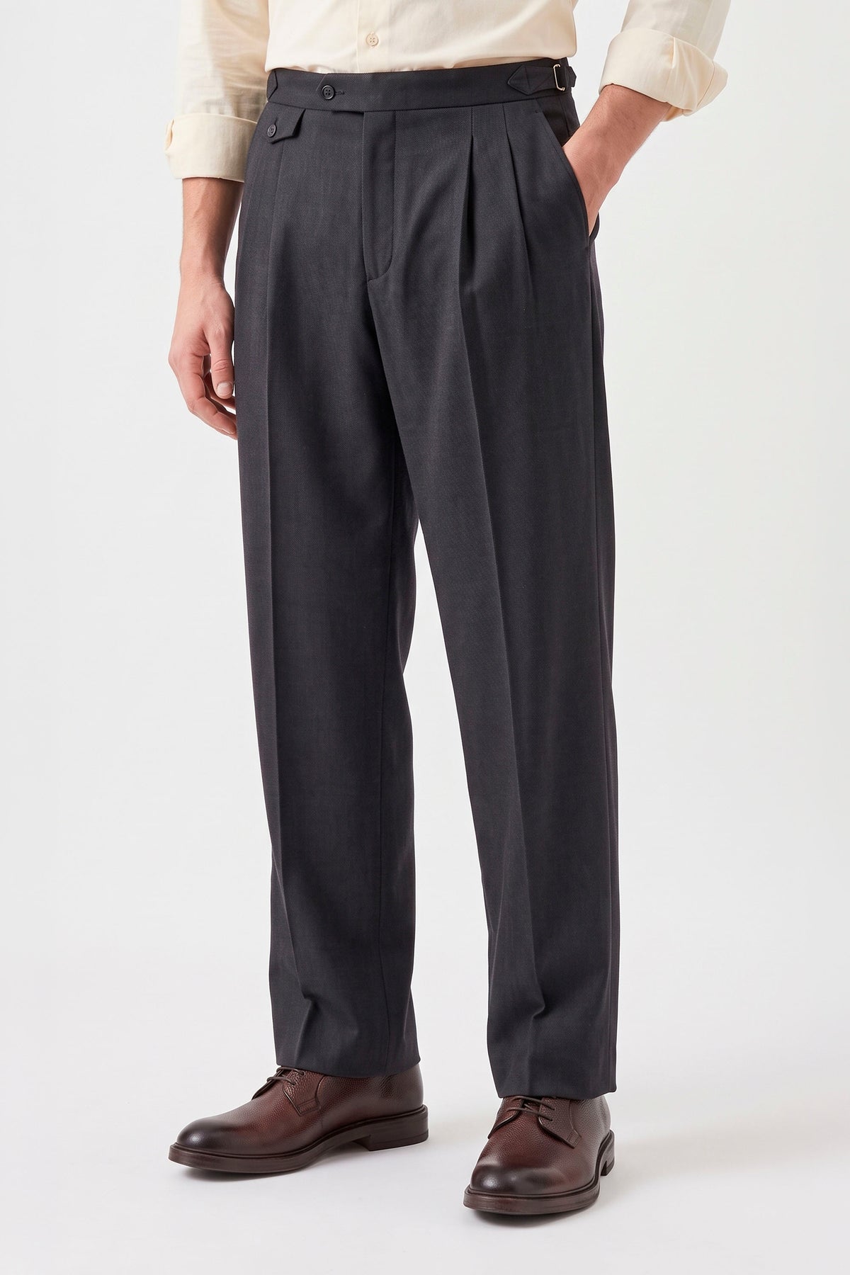 Wide-Fit Double-Pleat Trousers with Side Adjusters - MONTEZEMOLO