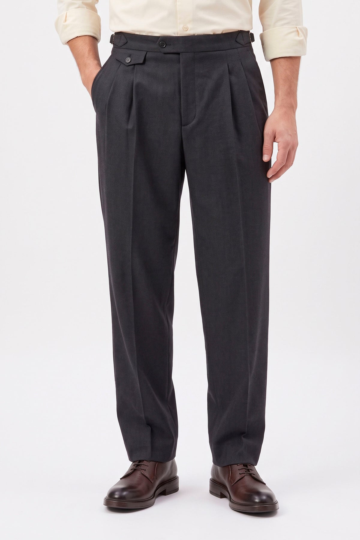 Wide-Fit Double-Pleat Trousers with Side Adjusters - MONTEZEMOLO