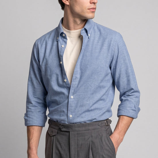 Pure Cotton Melange Flannel-Effect Button-Down Shirt - MONTEZEMOLO
