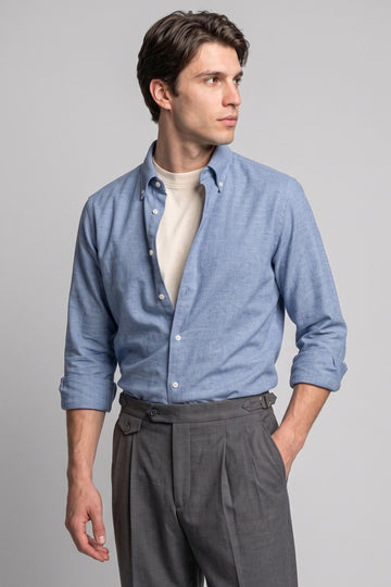 Pure Cotton Melange Flannel-Effect Button-Down Shirt - MONTEZEMOLO