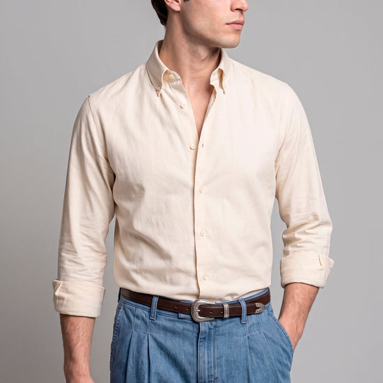 Pure Cotton Melange Flannel-Effect Button-Down Shirt - MONTEZEMOLO