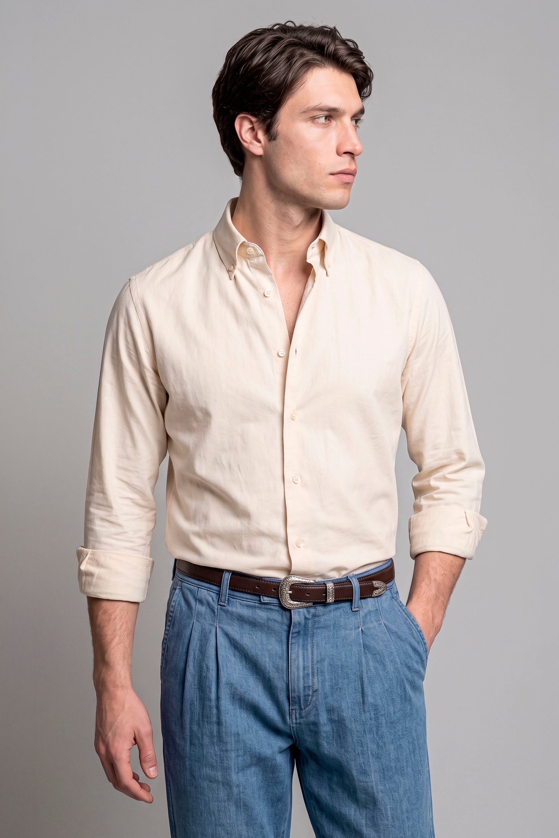 Pure Cotton Melange Flannel-Effect Button-Down Shirt - MONTEZEMOLO