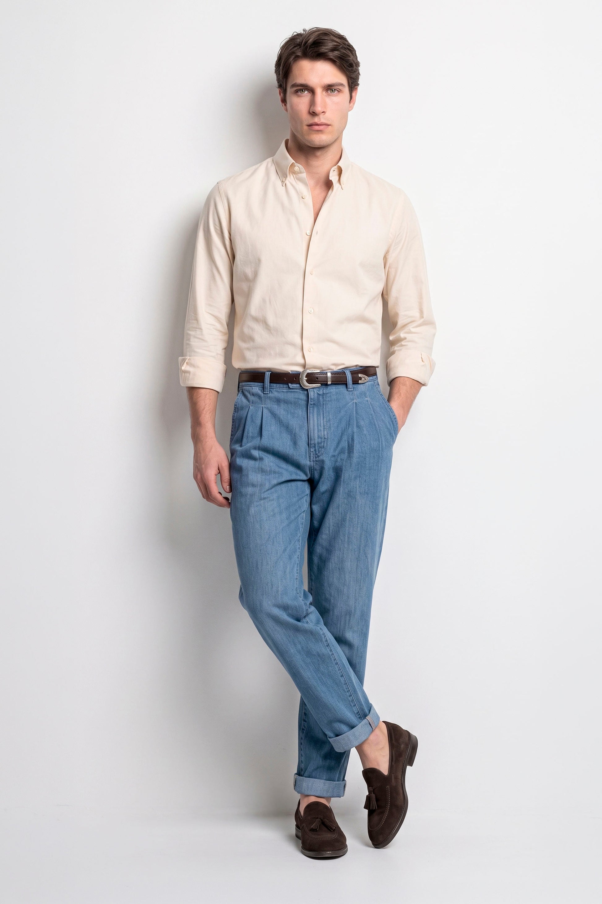 Pure Cotton Melange Flannel-Effect Button-Down Shirt - MONTEZEMOLO