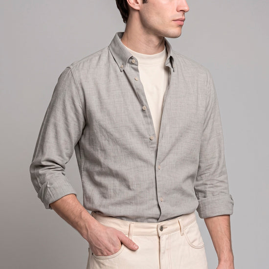 Pure Cotton Melange Flannel-Effect Button-Down Shirt - MONTEZEMOLO
