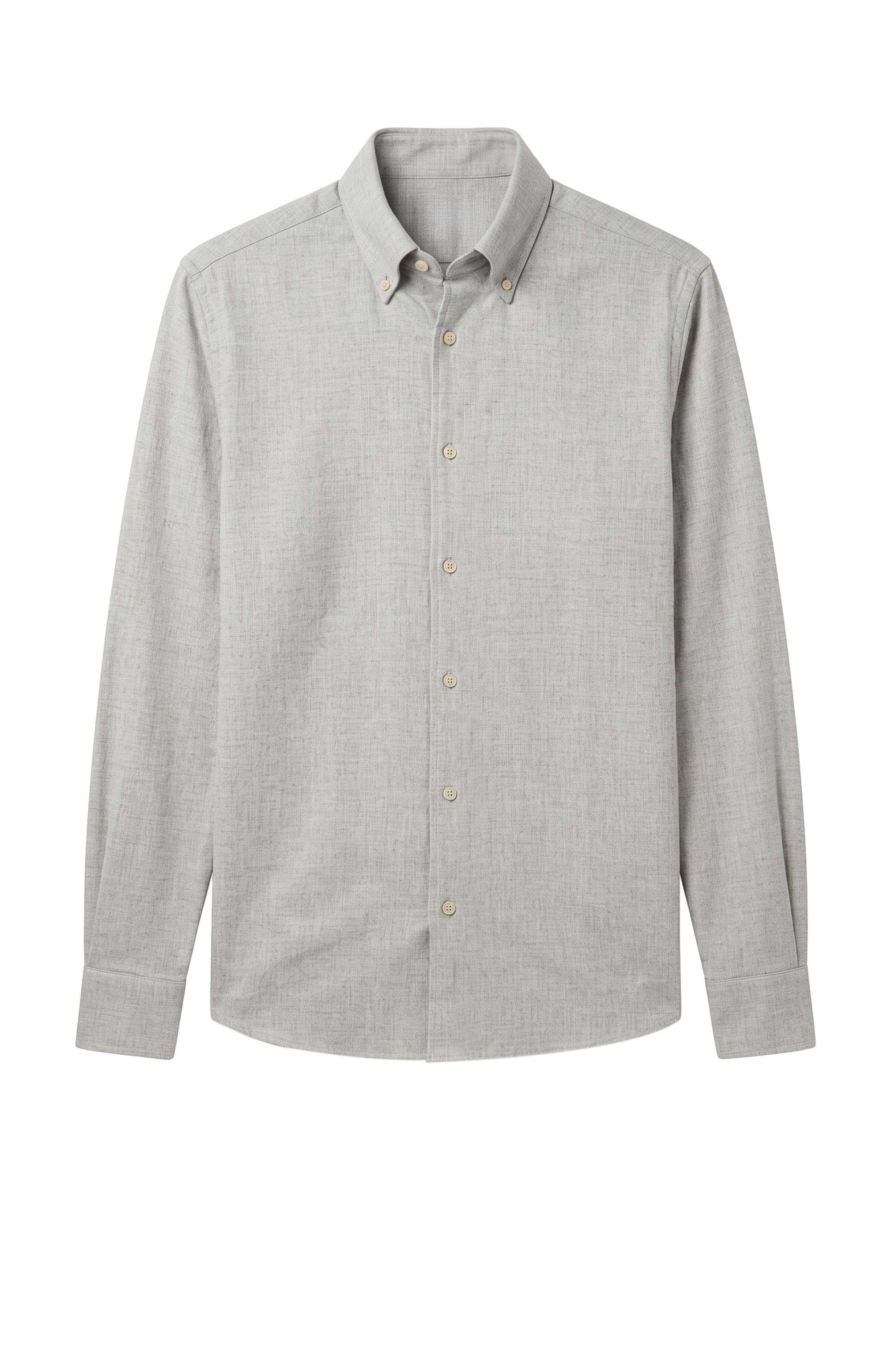 Pure Cotton Melange Flannel-Effect Button-Down Shirt - MONTEZEMOLO