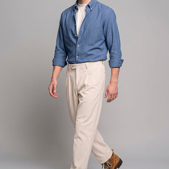 Pure Cotton Melange Flannel-Effect Button-Down Shirt - MONTEZEMOLO