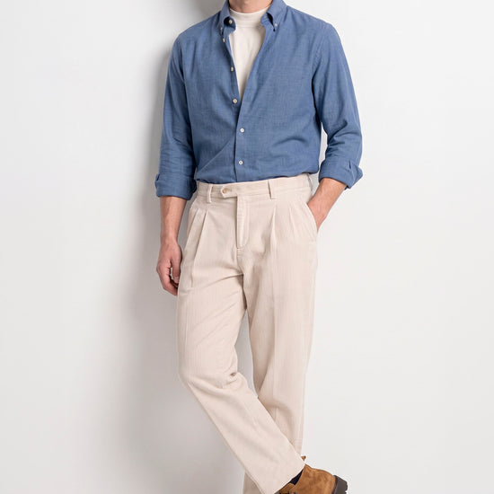 Pure Cotton Melange Flannel-Effect Button-Down Shirt - MONTEZEMOLO