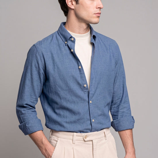 Pure Cotton Melange Flannel-Effect Button-Down Shirt - MONTEZEMOLO
