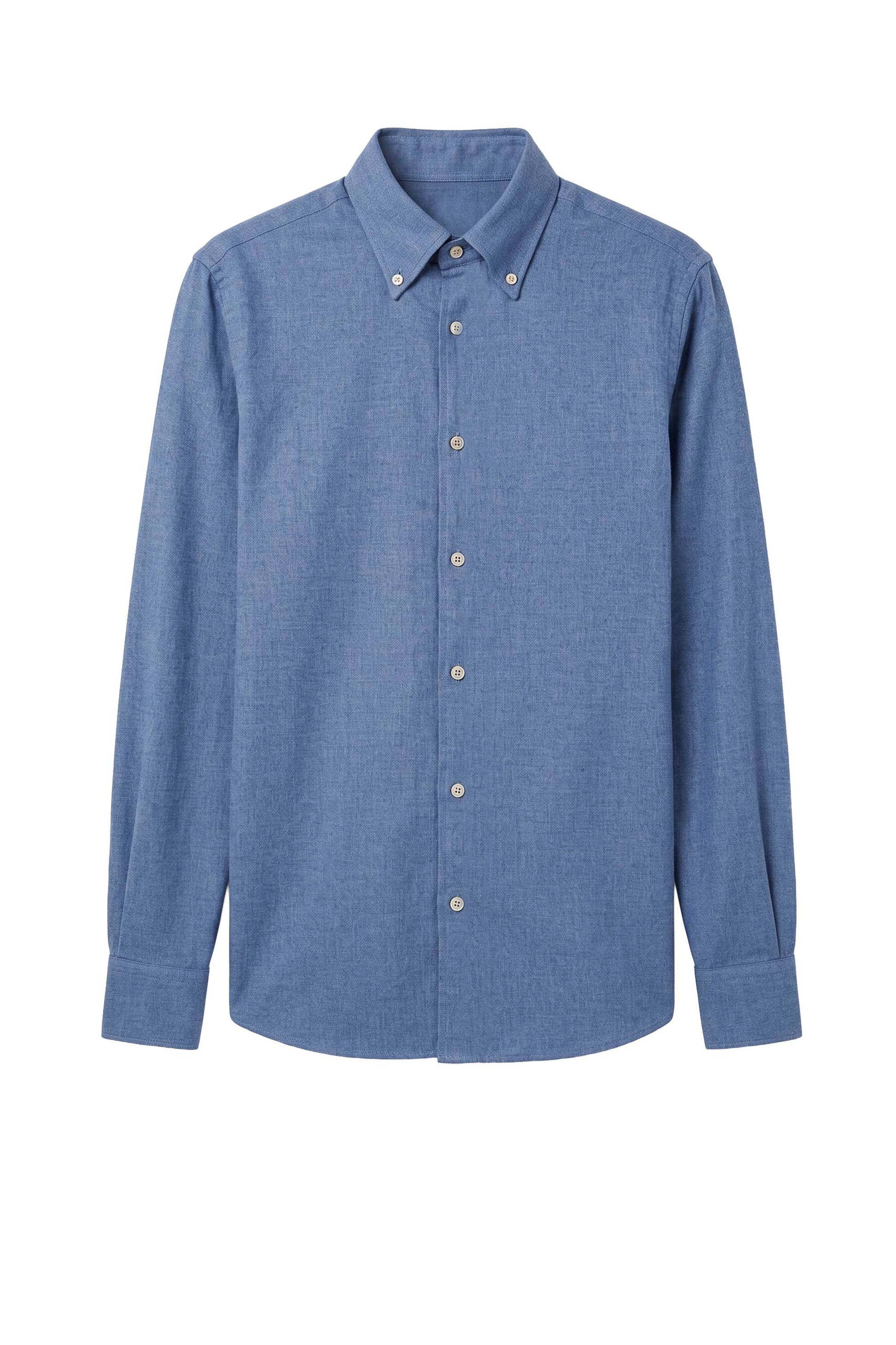 Pure Cotton Melange Flannel-Effect Button-Down Shirt - MONTEZEMOLO