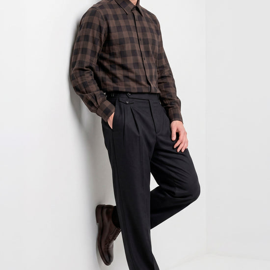 Super 120’s Natural Stretch Wool Spear Collar Check Shirt - MONTEZEMOLO