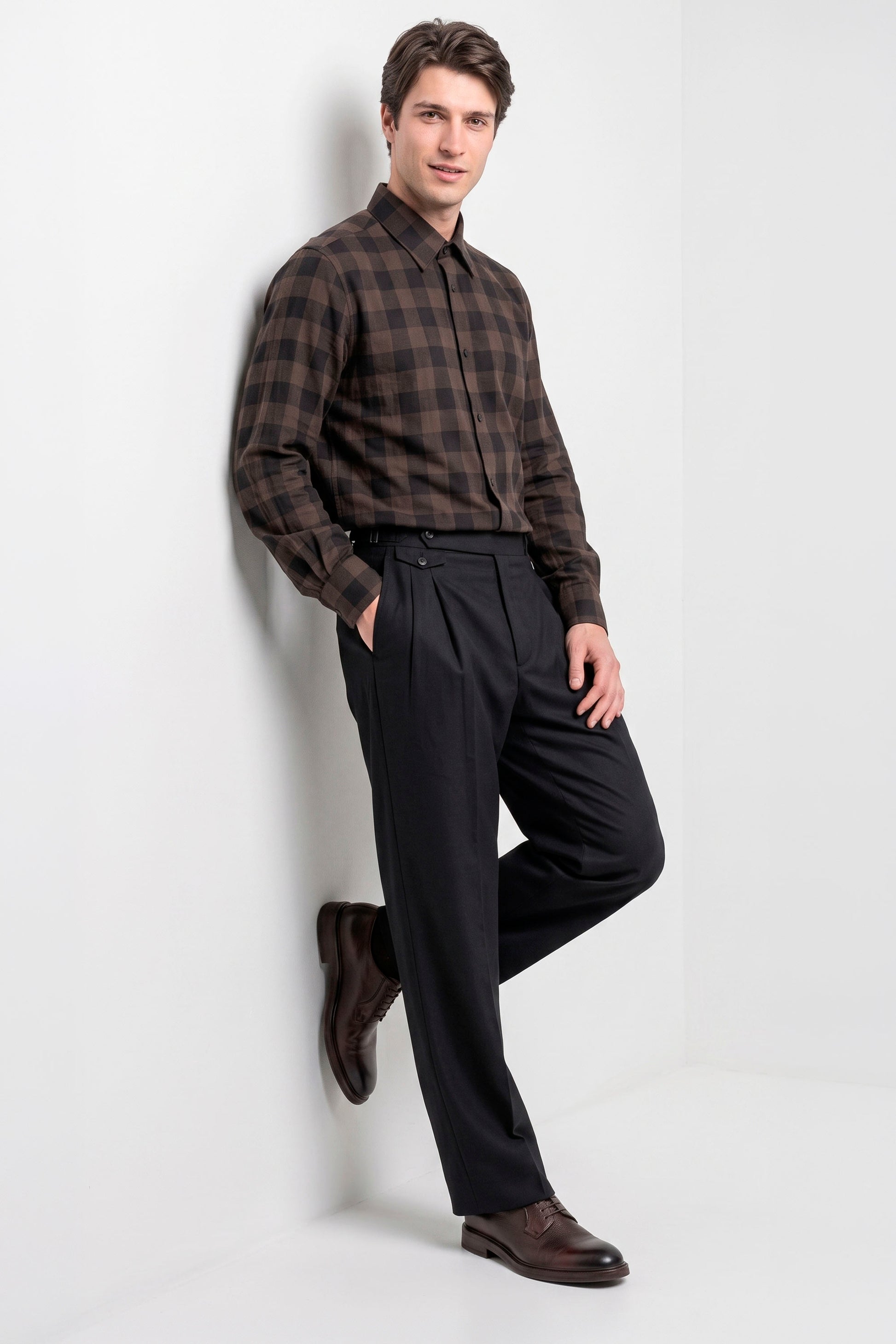 Super 120’s Natural Stretch Wool Spear Collar Check Shirt - MONTEZEMOLO