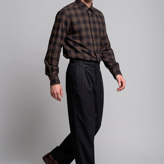 Super 120’s Natural Stretch Wool Spear Collar Check Shirt - MONTEZEMOLO