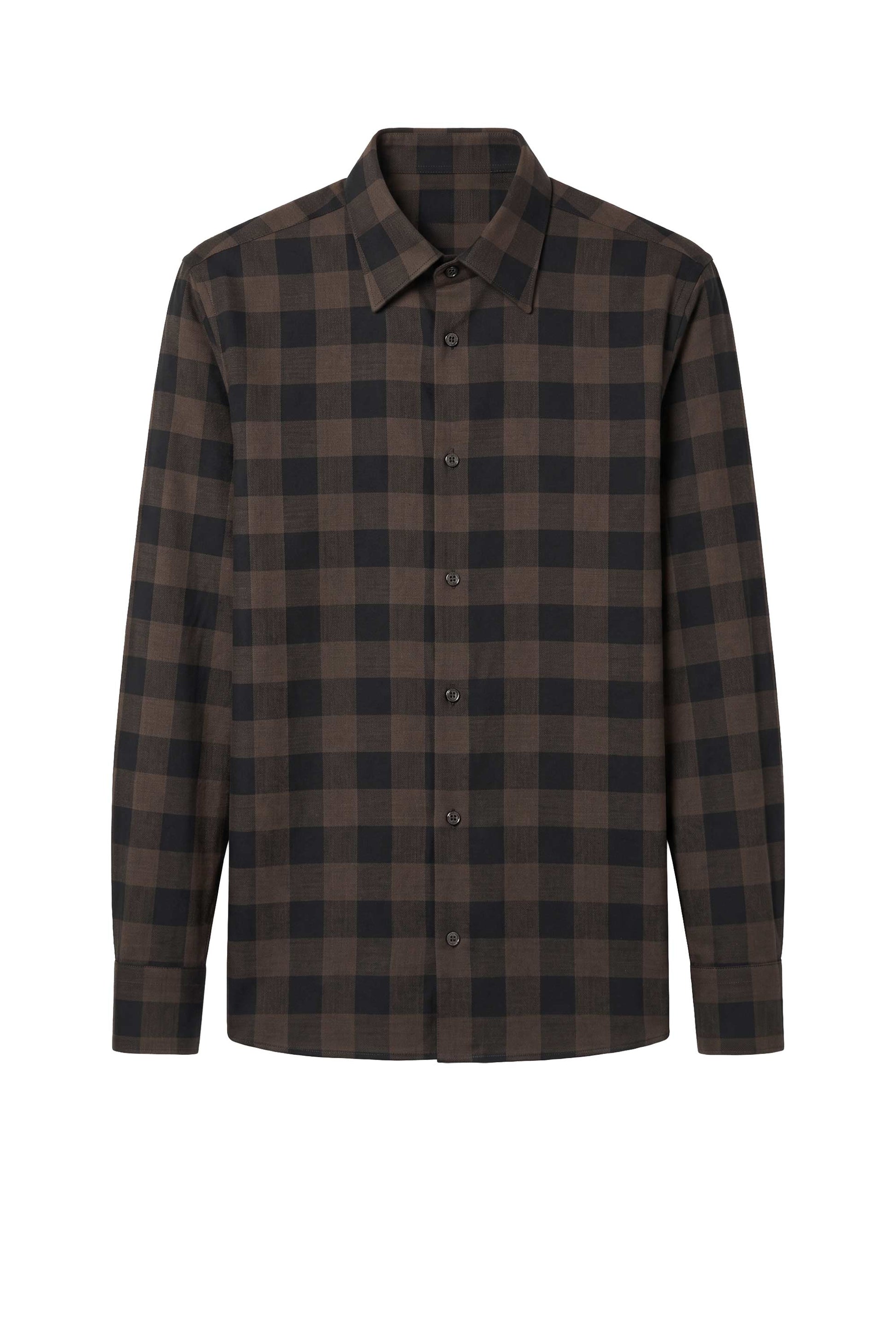 Super 120’s Natural Stretch Wool Spear Collar Check Shirt - MONTEZEMOLO