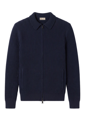 Ribbed Virgin Wool Full-Zip Jacket