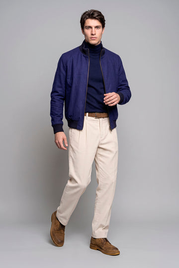 Reversible Padded Virgin Wool, Silk and Camel Wool Bomber Jacket - MONTEZEMOLO