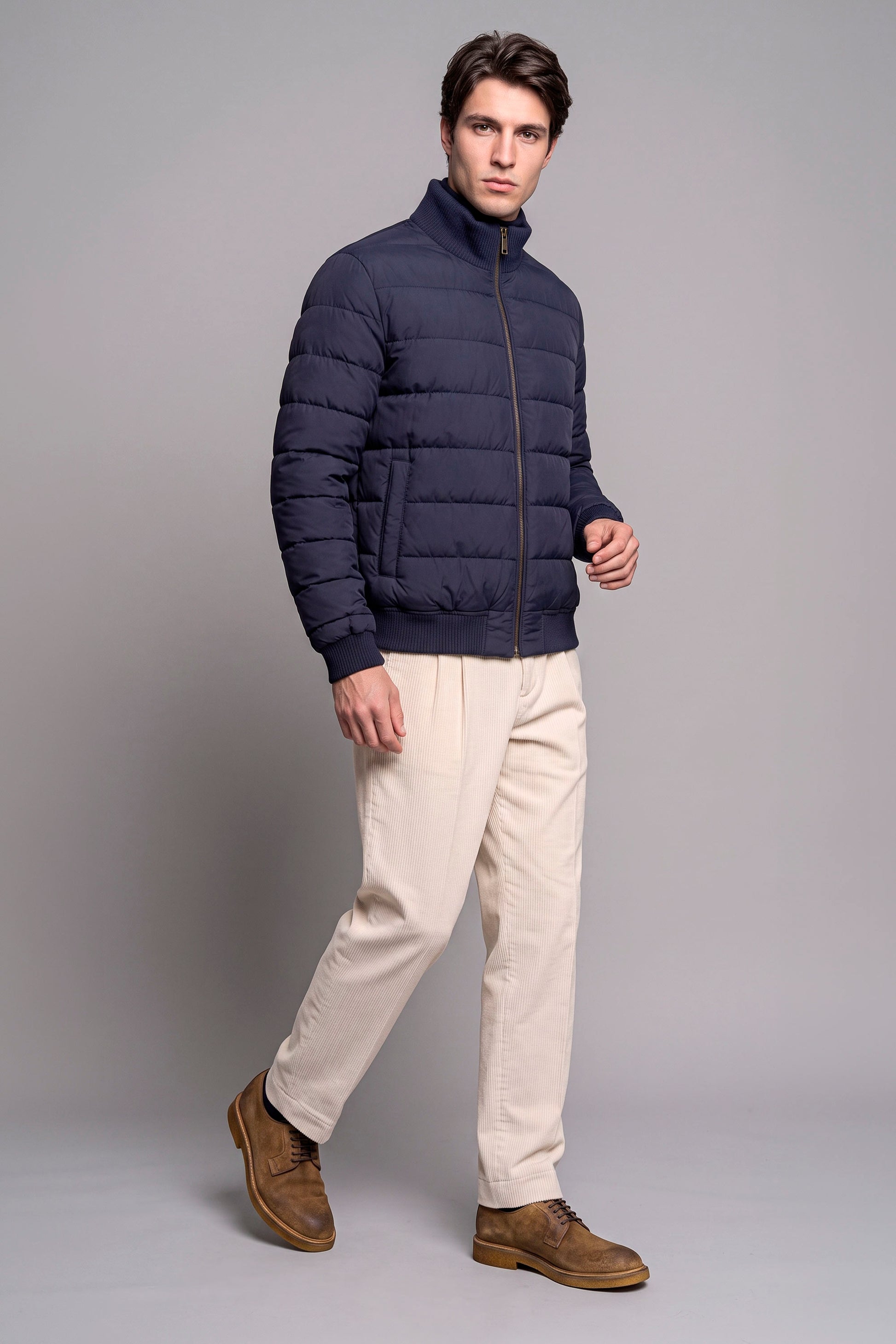 Reversible Padded Virgin Wool, Silk and Camel Wool Bomber Jacket - MONTEZEMOLO