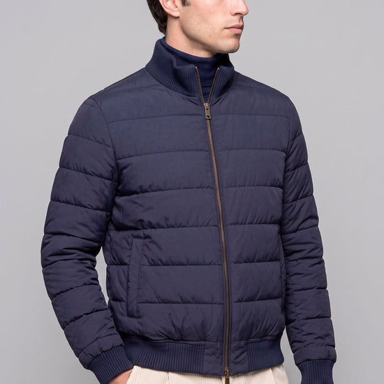 Reversible Padded Virgin Wool, Silk and Camel Wool Bomber Jacket - MONTEZEMOLO