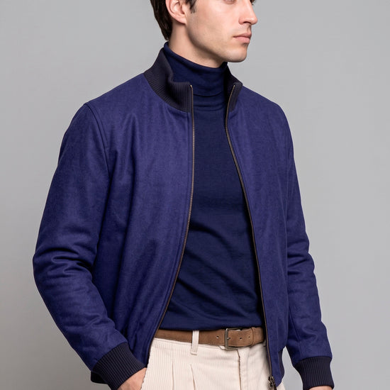Reversible Padded Virgin Wool, Silk and Camel Wool Bomber Jacket - MONTEZEMOLO