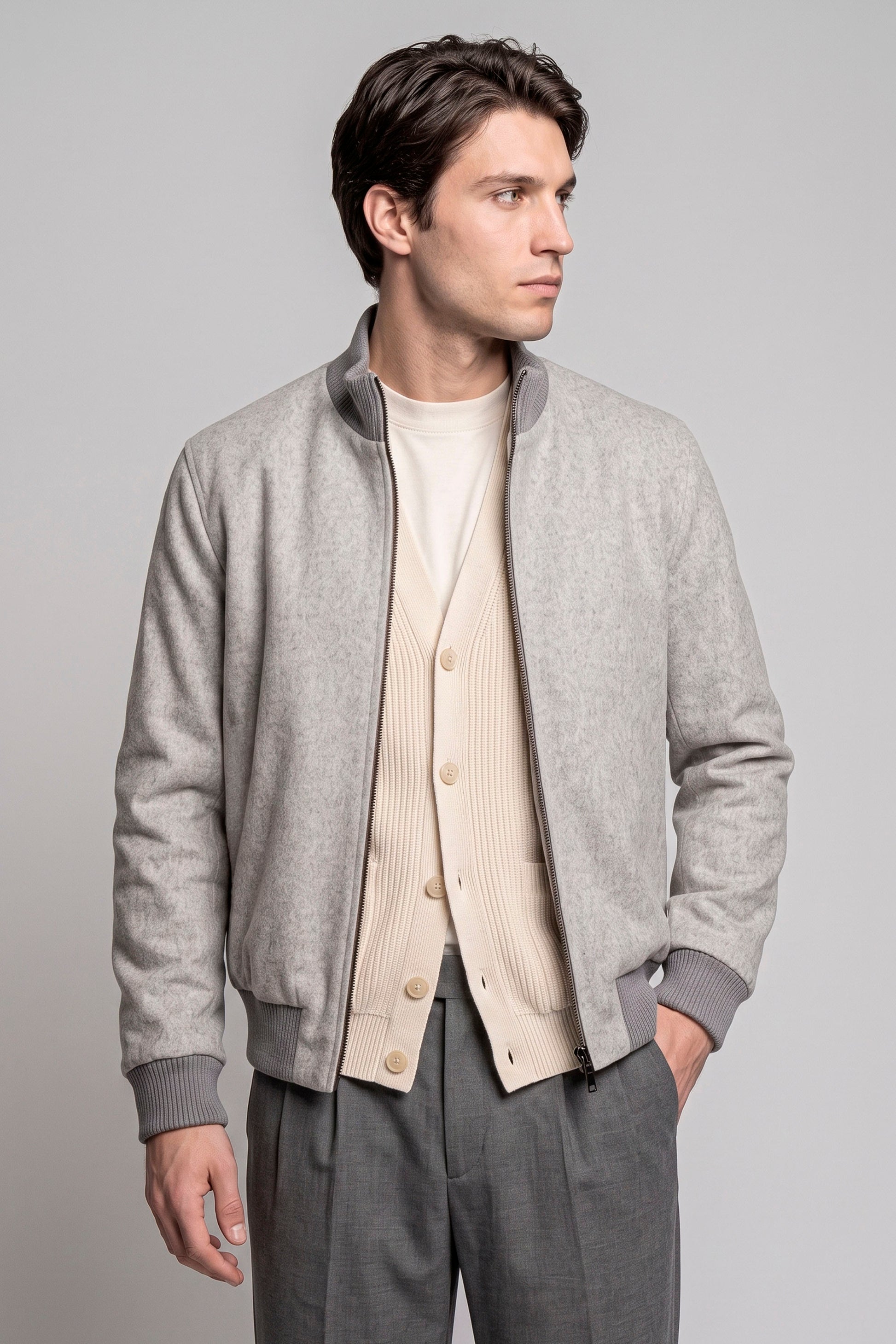 Reversible padded virgin wool blend bomber jacket - MONTEZEMOLO