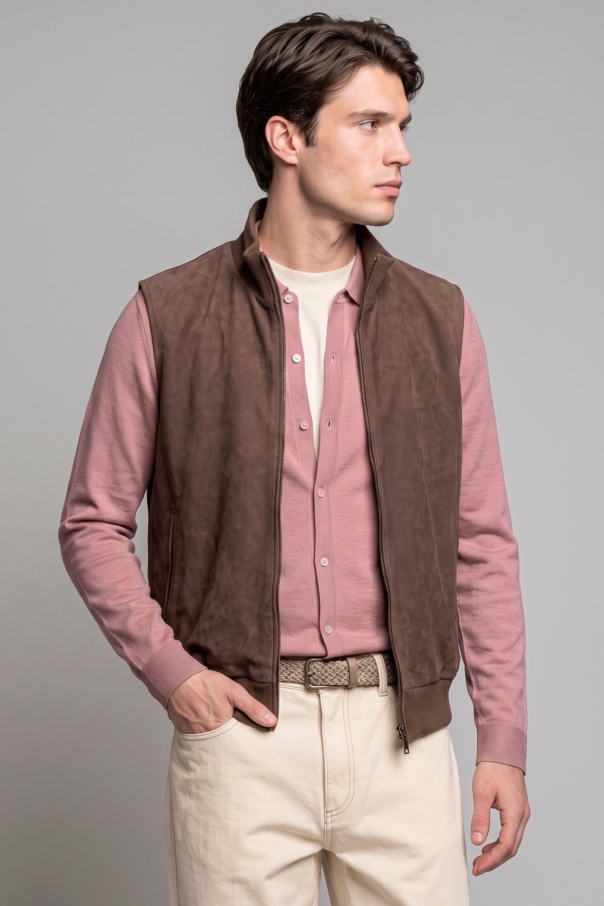 Full-Zip Suede Vest - MONTEZEMOLO