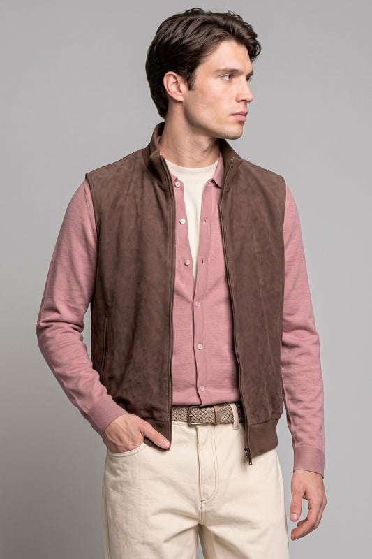 Full-Zip Suede Vest - MONTEZEMOLO