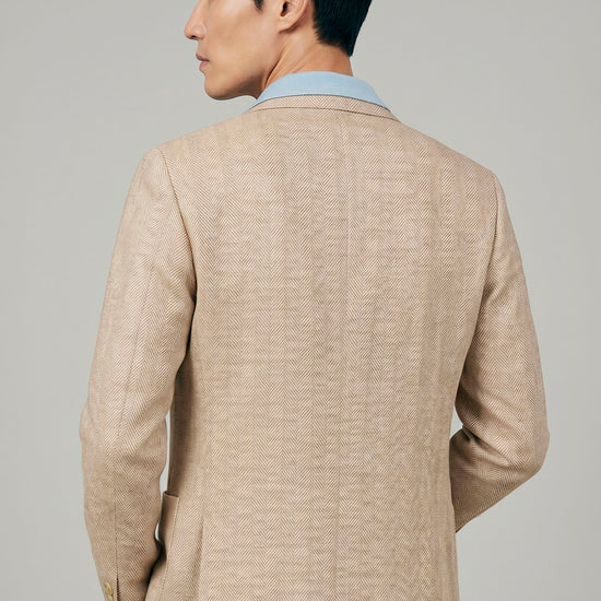 Unlined herringbone blazer in silk, linen & cotton - Ferla® fabrics - MONTEZEMOLO