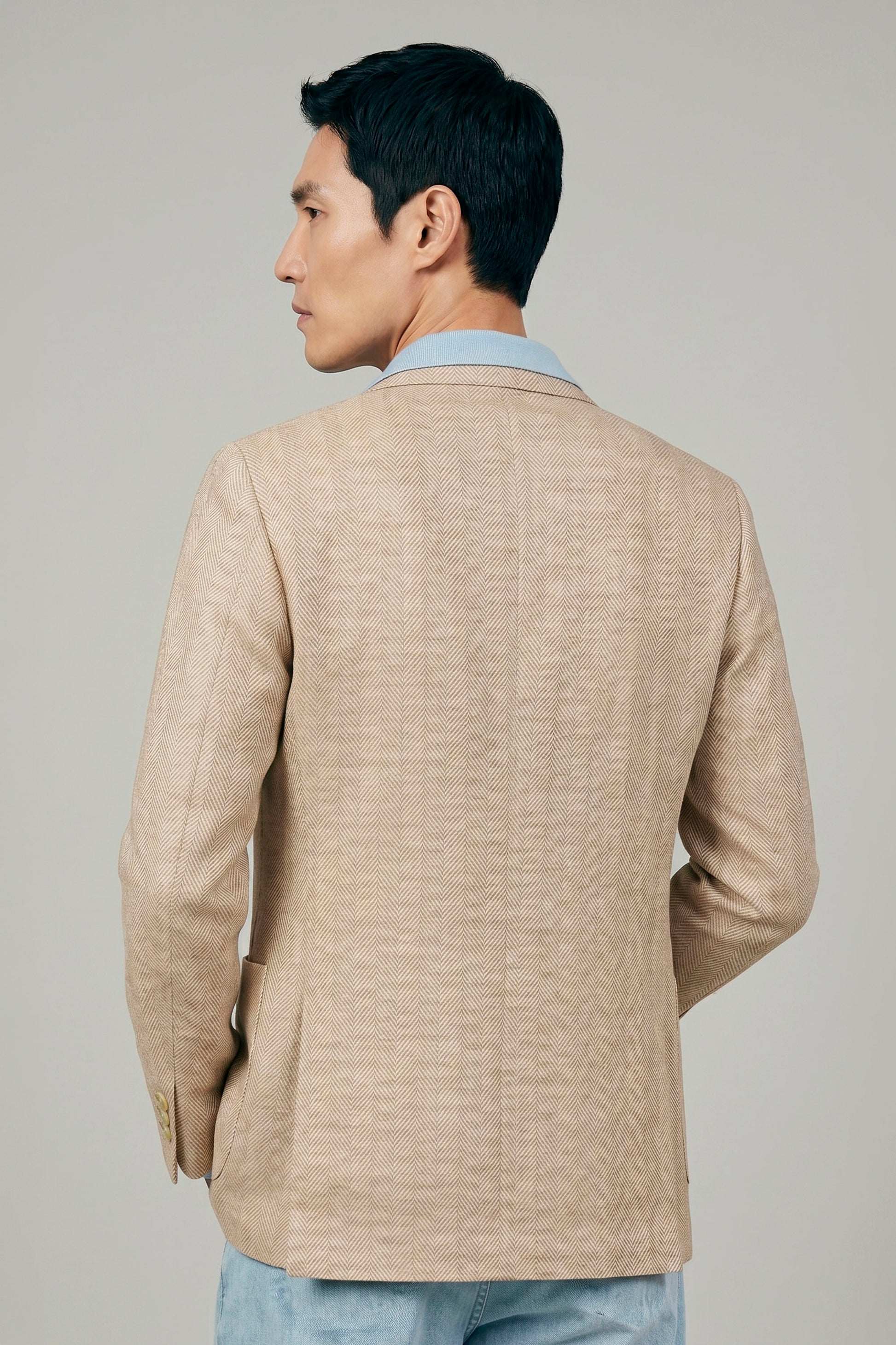 Unlined herringbone blazer in silk, linen & cotton - Ferla® fabrics - MONTEZEMOLO