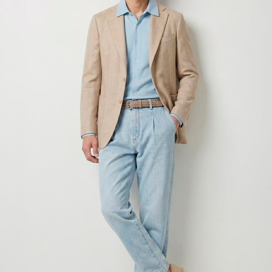 Unlined herringbone blazer in silk, linen & cotton - Ferla® fabrics - MONTEZEMOLO
