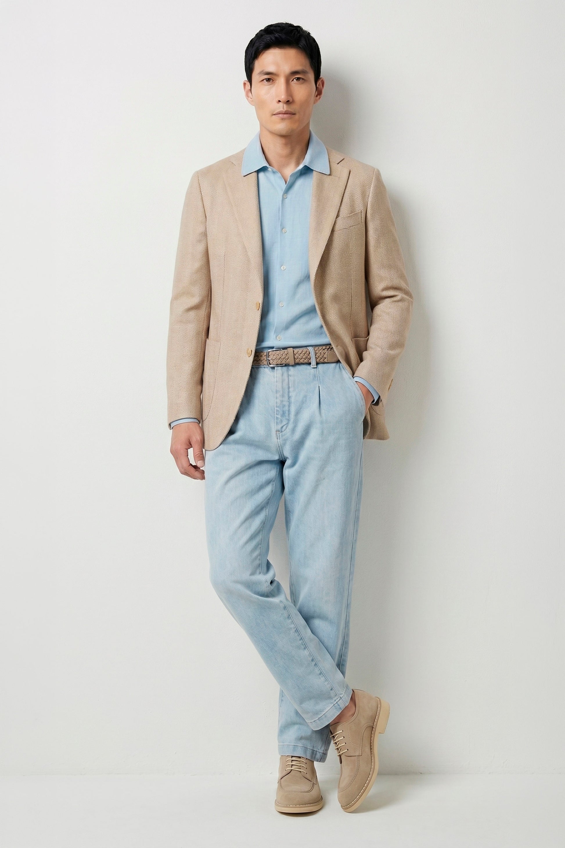 Unlined herringbone blazer in silk, linen & cotton - Ferla® fabrics - MONTEZEMOLO