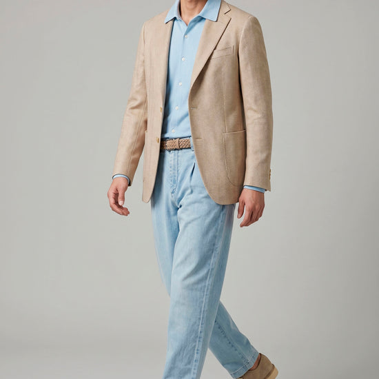 Unlined herringbone blazer in silk, linen & cotton - Ferla® fabrics - MONTEZEMOLO